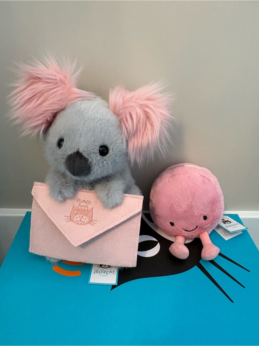 Jellycat Grey Koala w/ message & Pink Jellycat Mia Macaroon. Authentic. Comes w